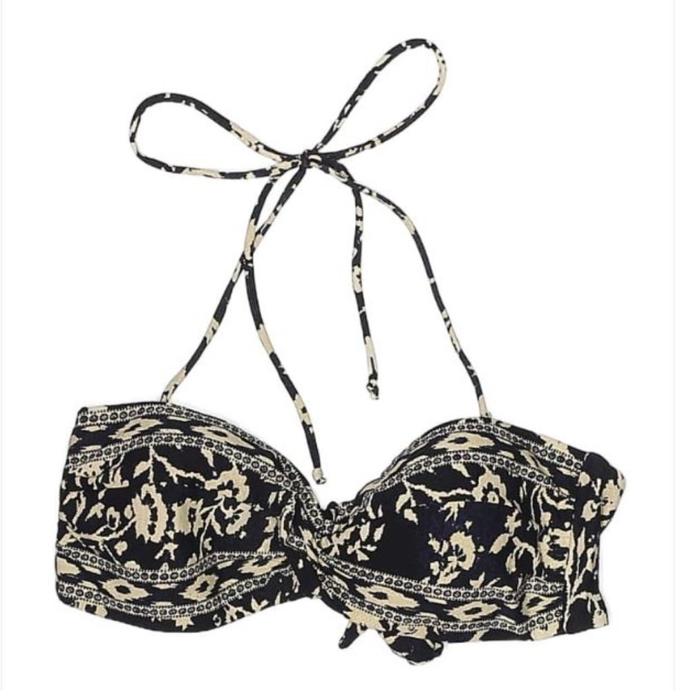 Robin Piccone Swimsuit Bikini Halter Top - Boho Print Black and White Cream